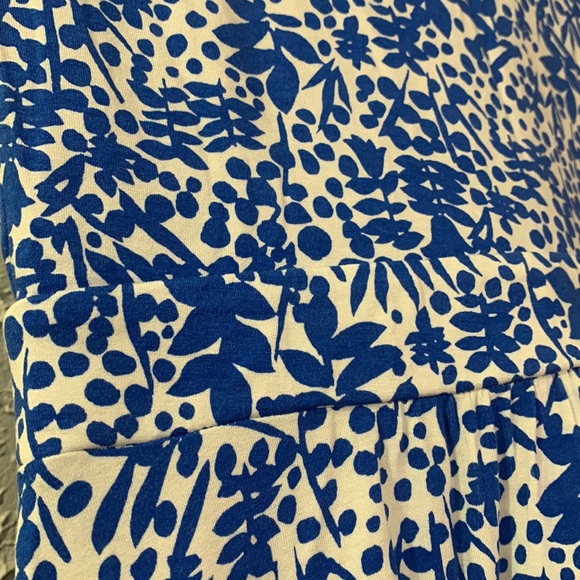 Boden Flowers Jersey Midi Dress Blue White 8R Pockets Sleeveless Business Casual - Picture 9 of 11